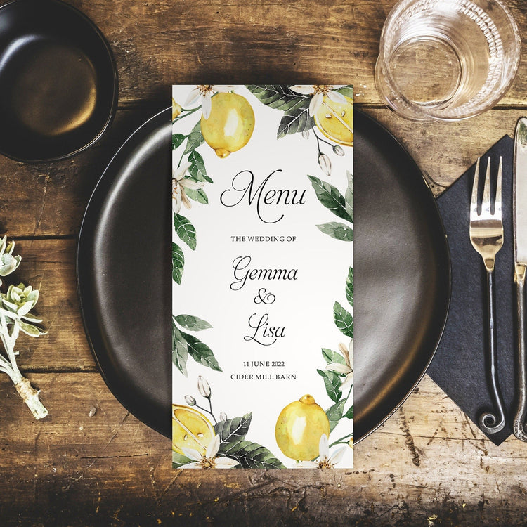 Lemon Personalised Wedding Menus