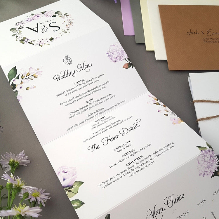 Lilac Floral Concertina Wedding Invitations