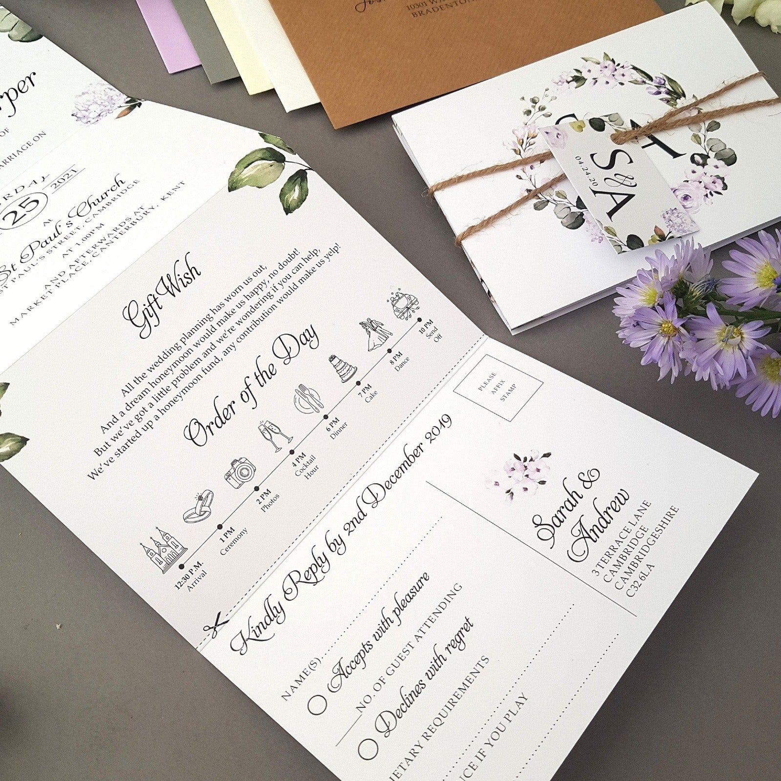 Lilac Floral Concertina Wedding Invitations