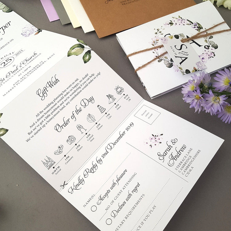 Lilac Floral Concertina Wedding Invitations