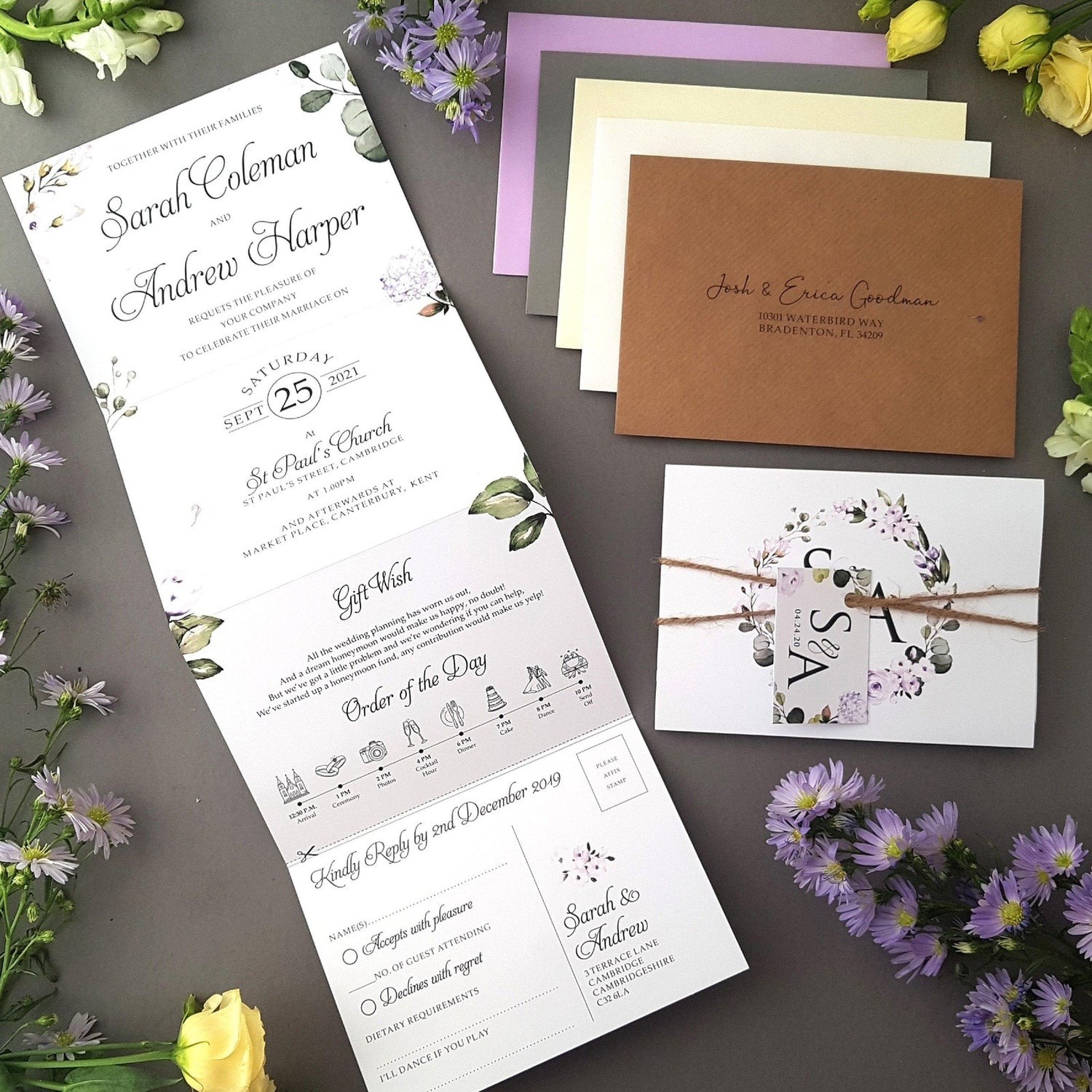 Lilac Floral Concertina Wedding Invitations