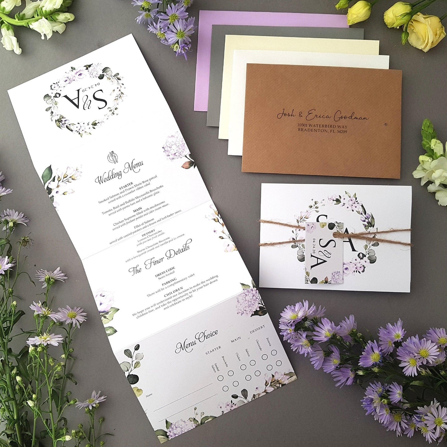 Lilac Floral Concertina Wedding Invitations Sample