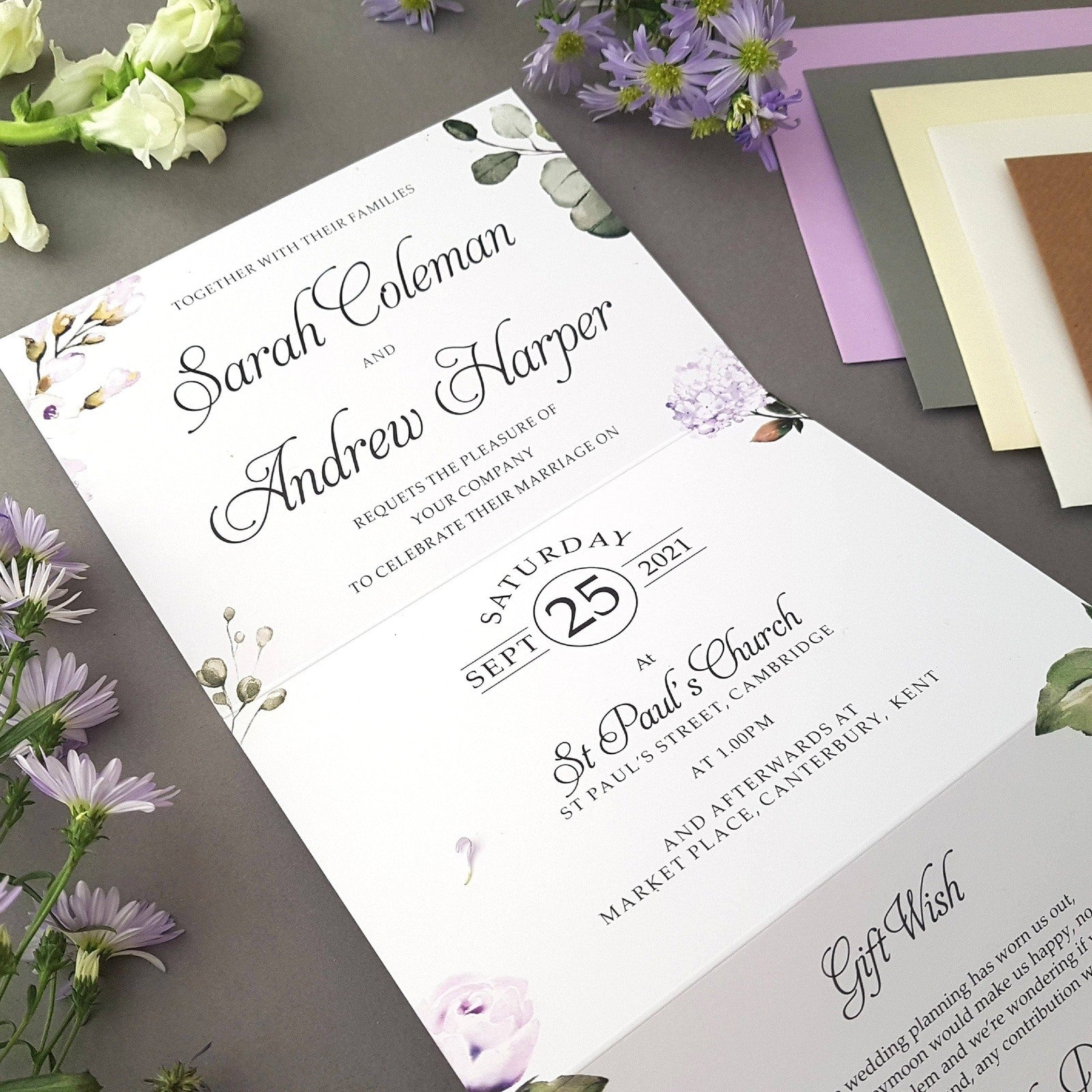 Lilac Floral Concertina Wedding Invitations Sample