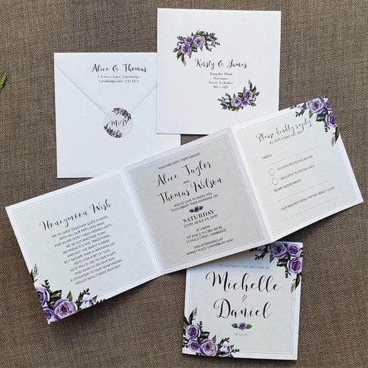 Lilac Roses Trifold Wedding Invitations Sample