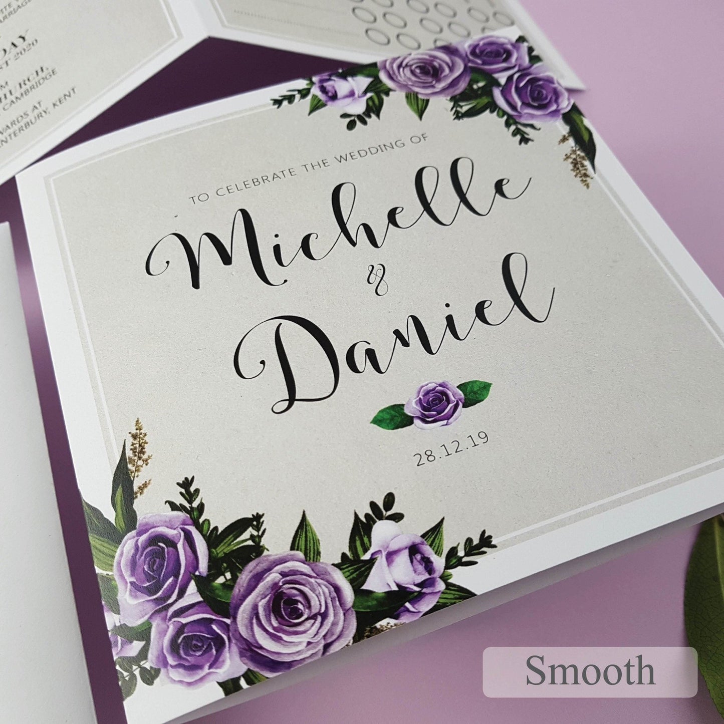 Lilac Roses Trifold Wedding and Evening Invitation