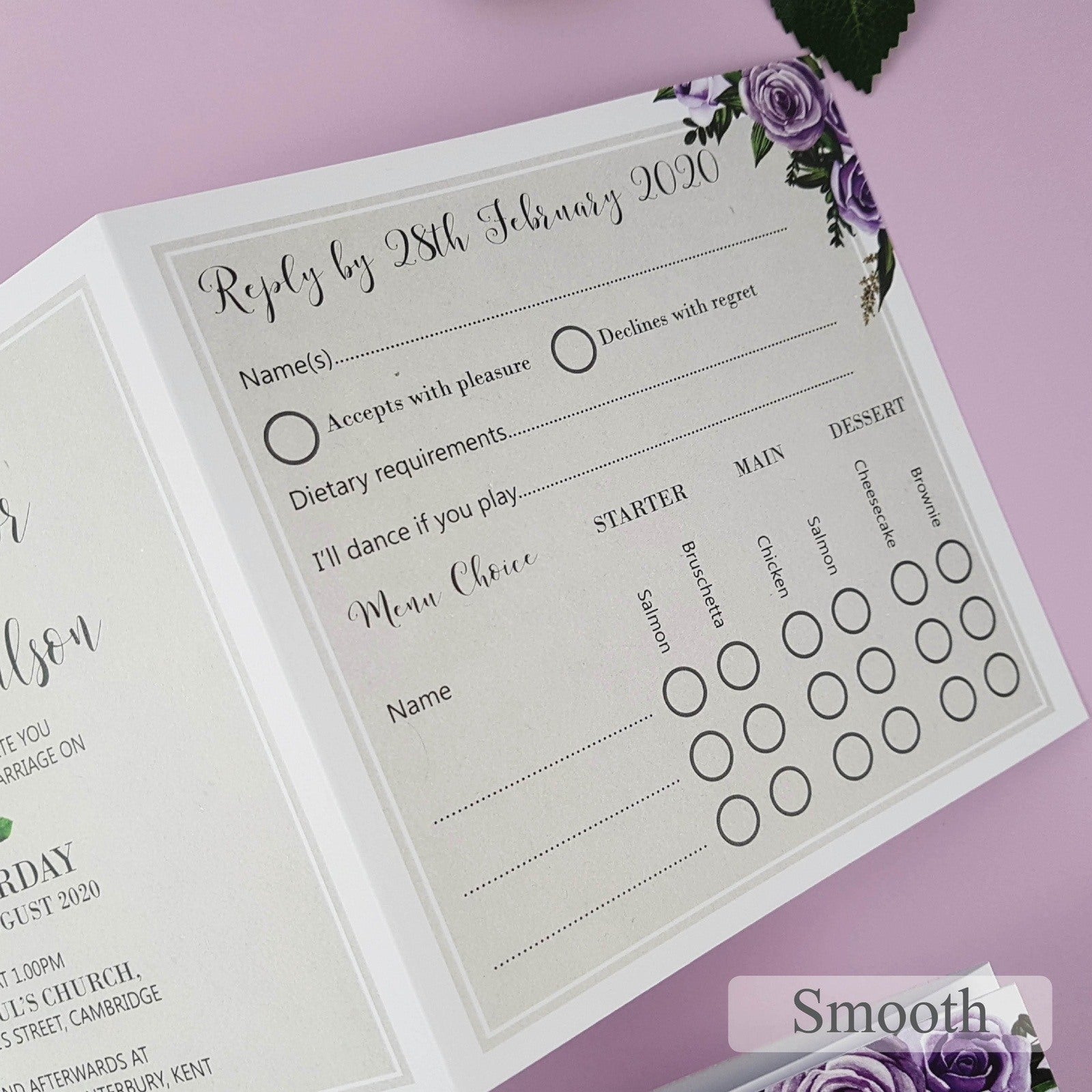 Lilac Roses Trifold Wedding and Evening Invitation