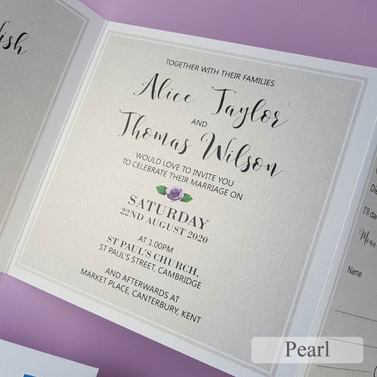 Lilac Roses Trifold Wedding and Evening Invitation