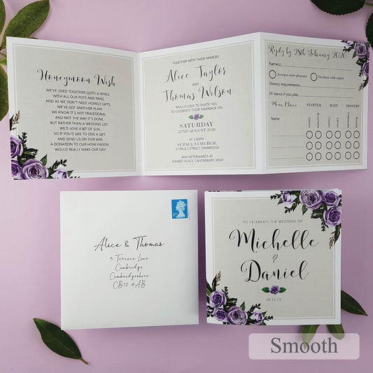 Lilac Roses Trifold Wedding and Evening Invitation