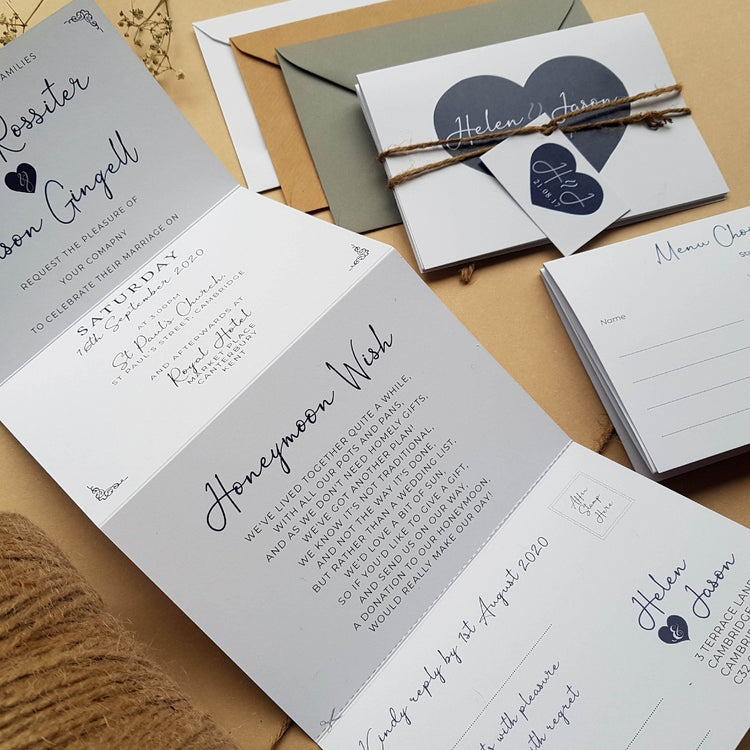 Love Heart Concertina Wedding and Evening Invitation