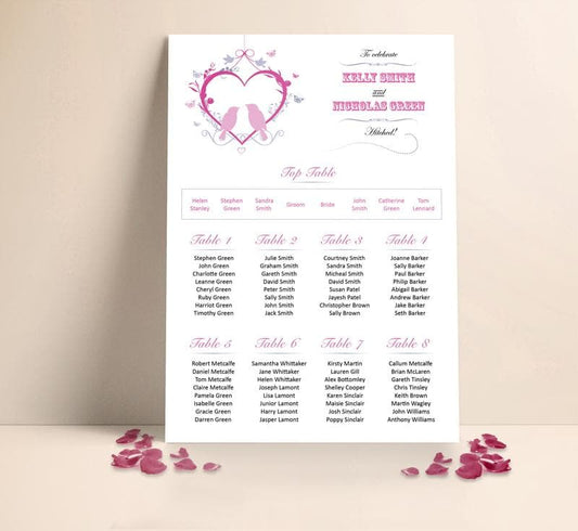 Mauve and Blush Birds Table plan