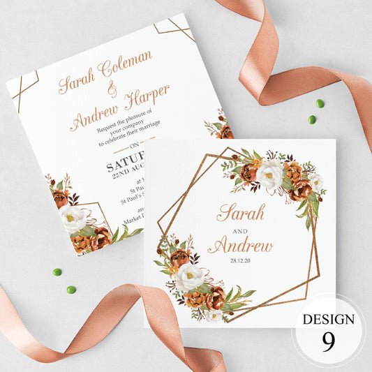 Metallic Copper Floral Evening Invitation