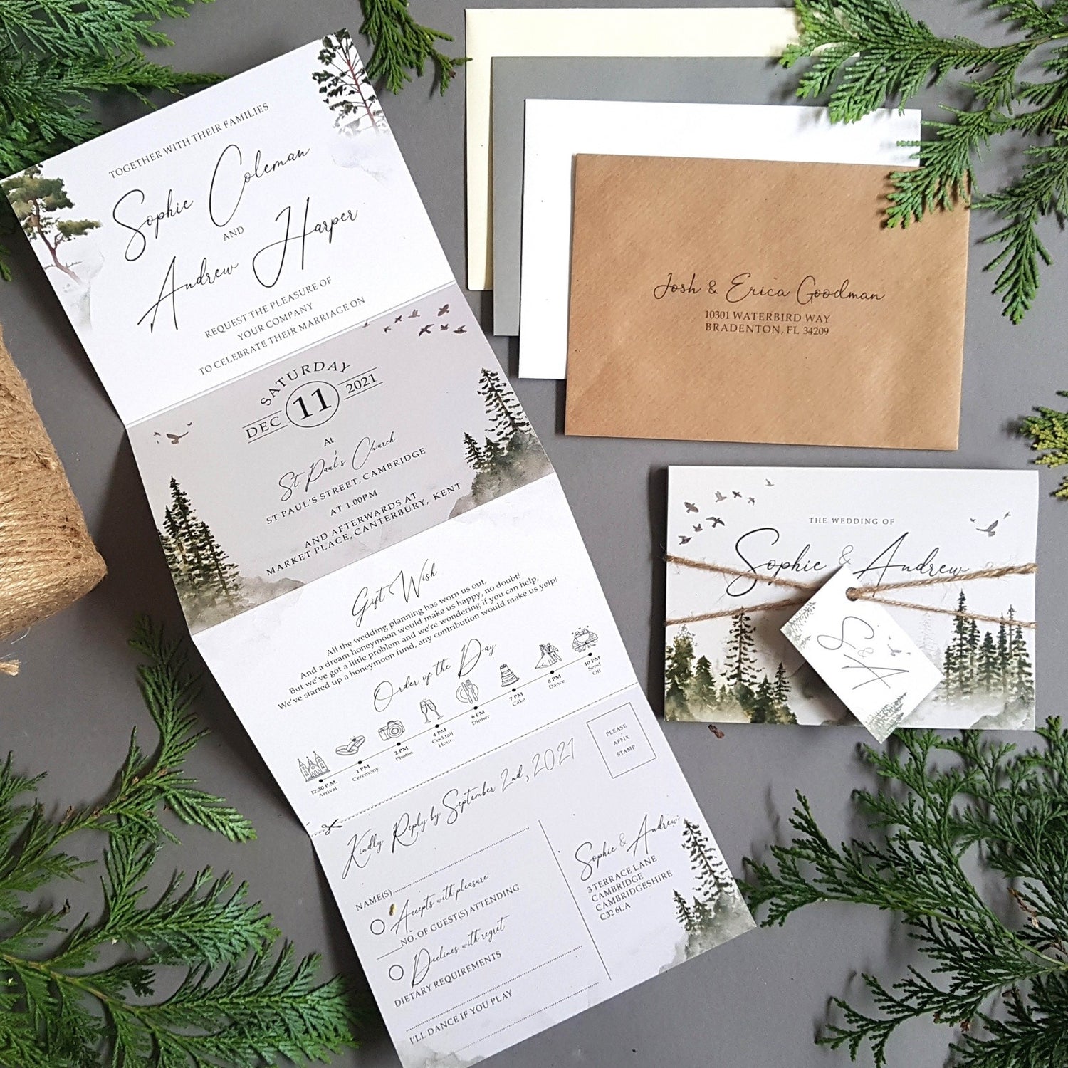 Misty Forest Concertina Wedding Invitations Sample