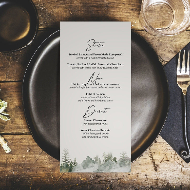 Misty Forest Personalised Wedding Menus