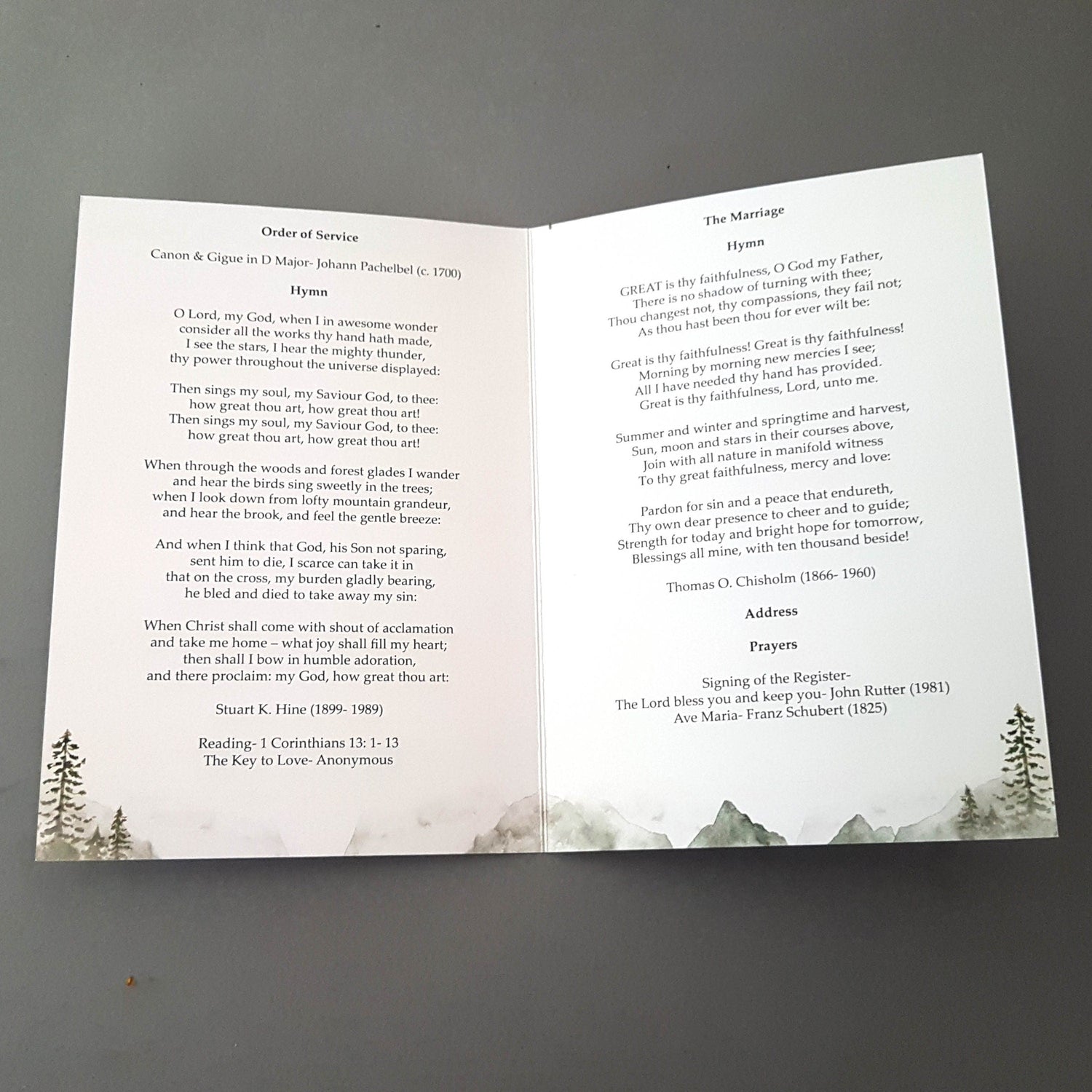 Misty Forest Wedding Order of Service