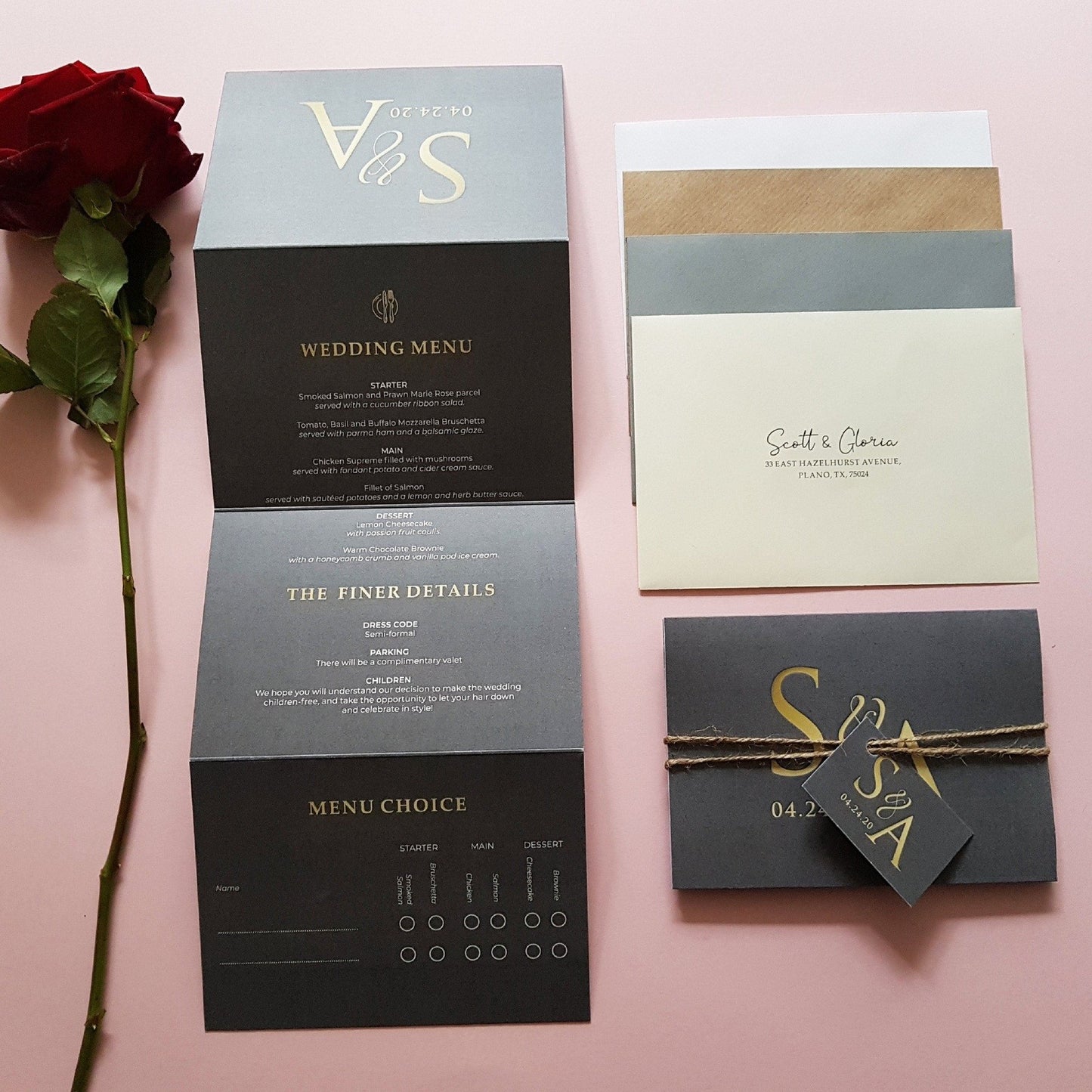 Monogram Concertina Wedding and Evening Invitation