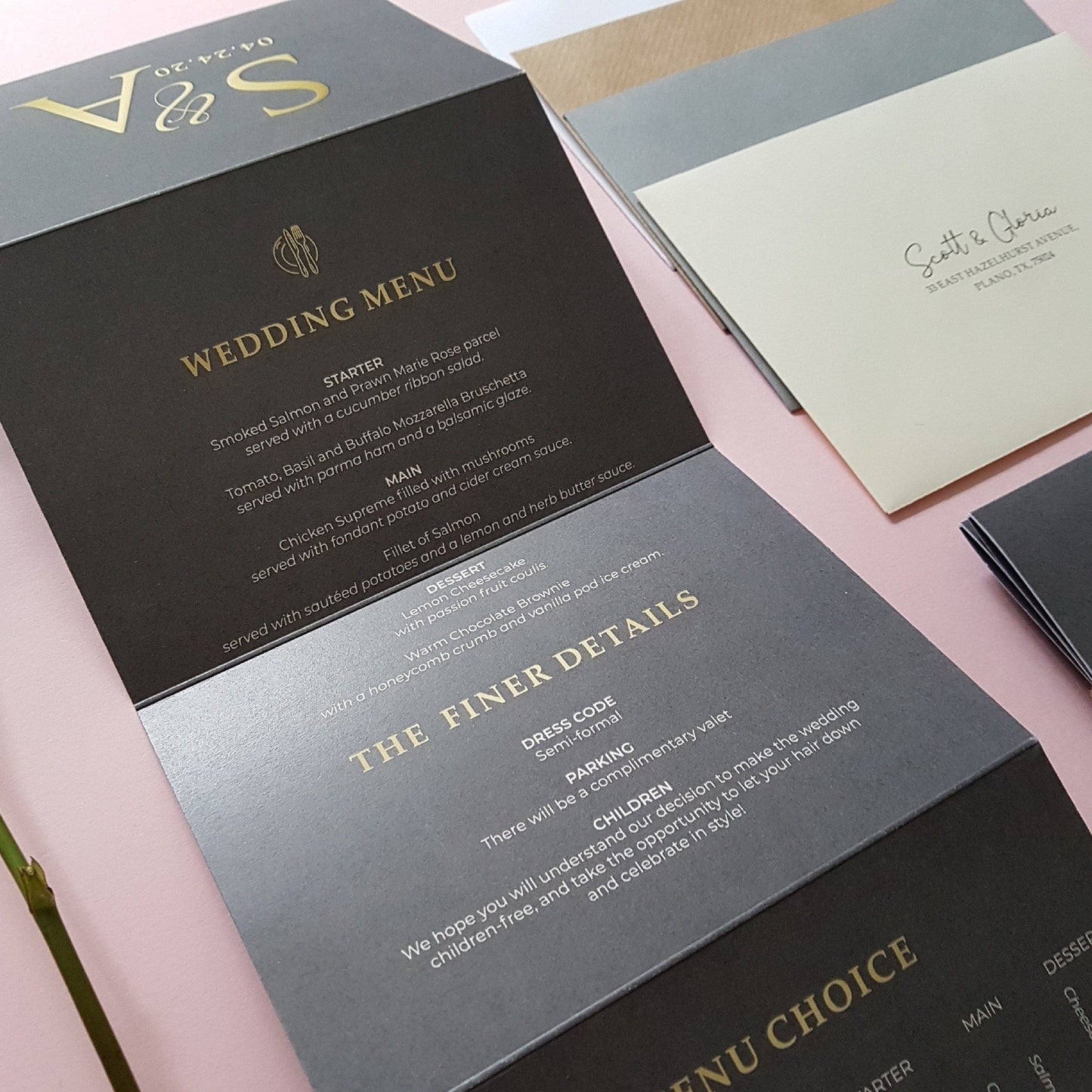 Monogram Concertina Wedding and Evening Invitation