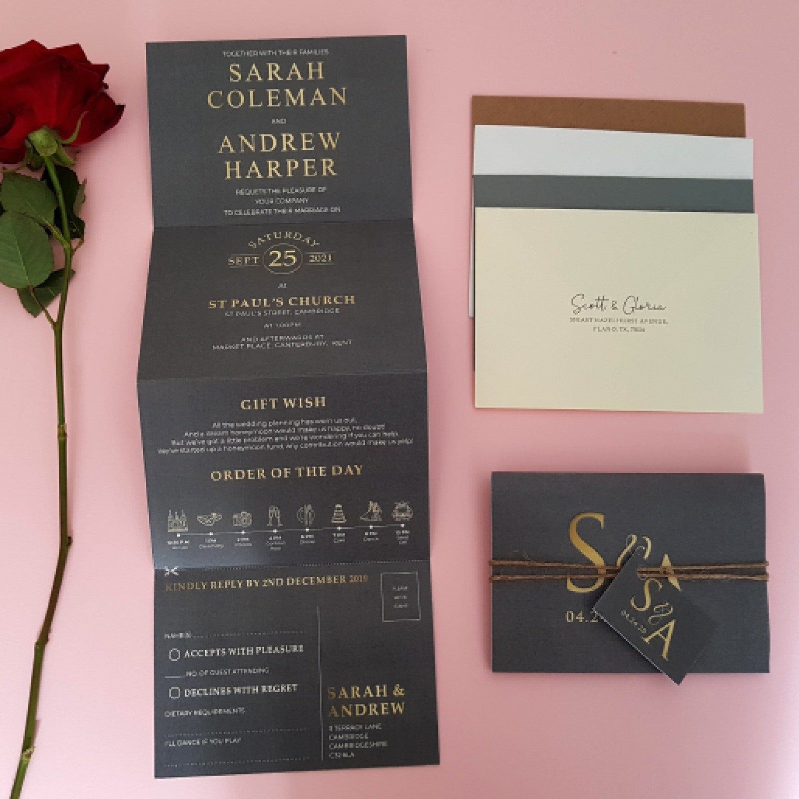 Monogram Concertina Wedding and Evening Invitation