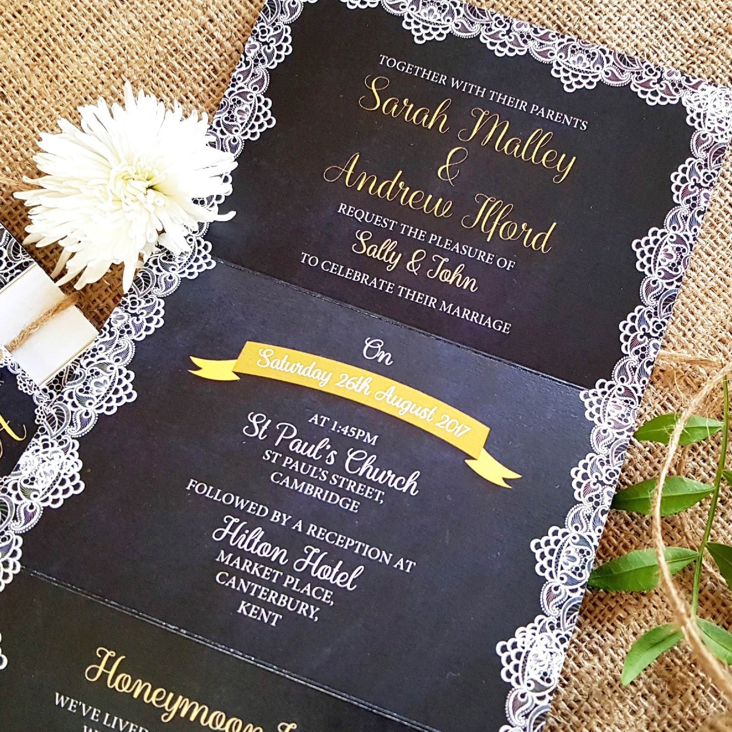 Navy Lace Vintage Concertina Wedding and Evening Invitation