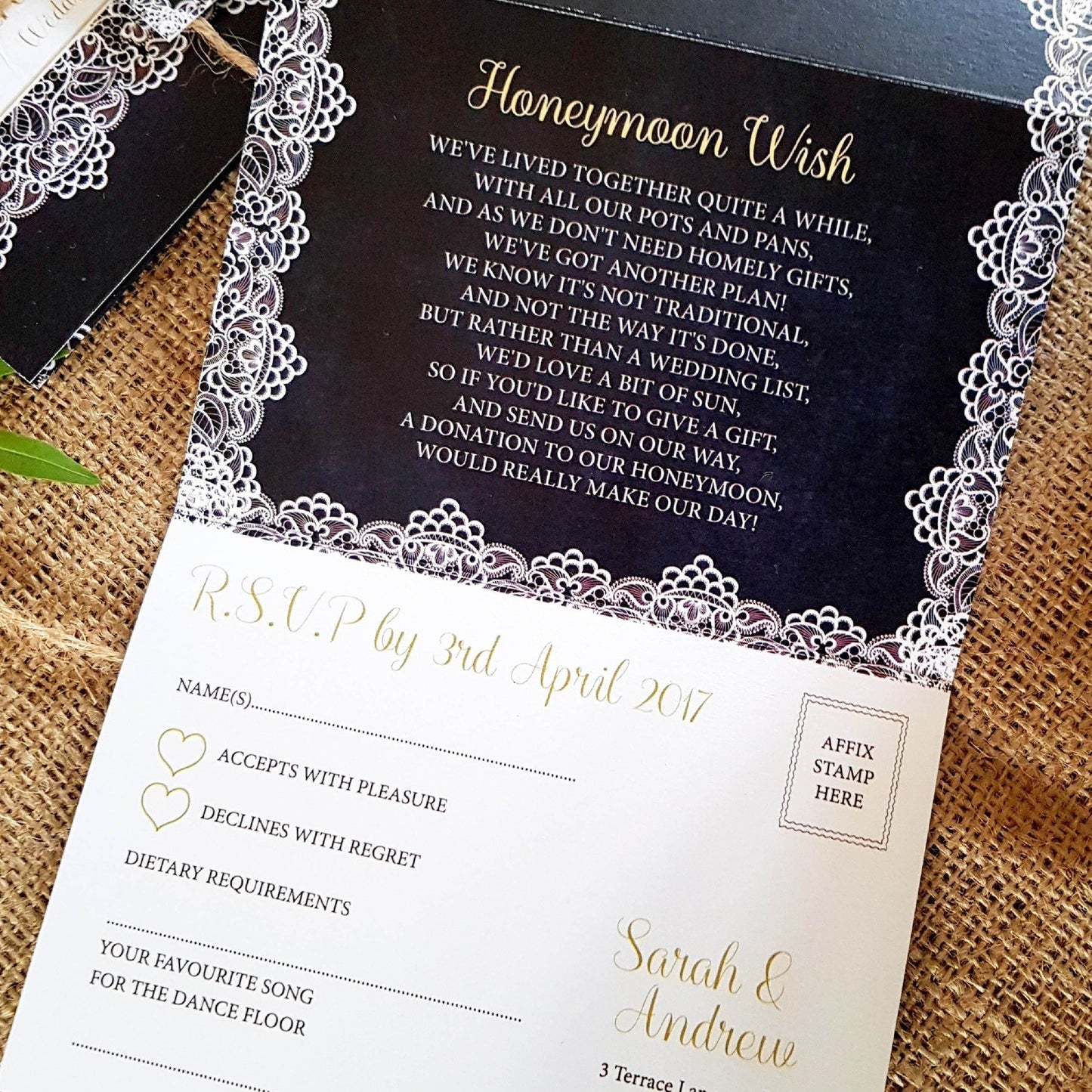 Navy Lace Vintage Concertina Wedding and Evening Invitation