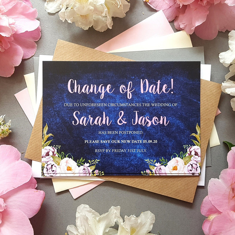 Navy & Pink change of date cards