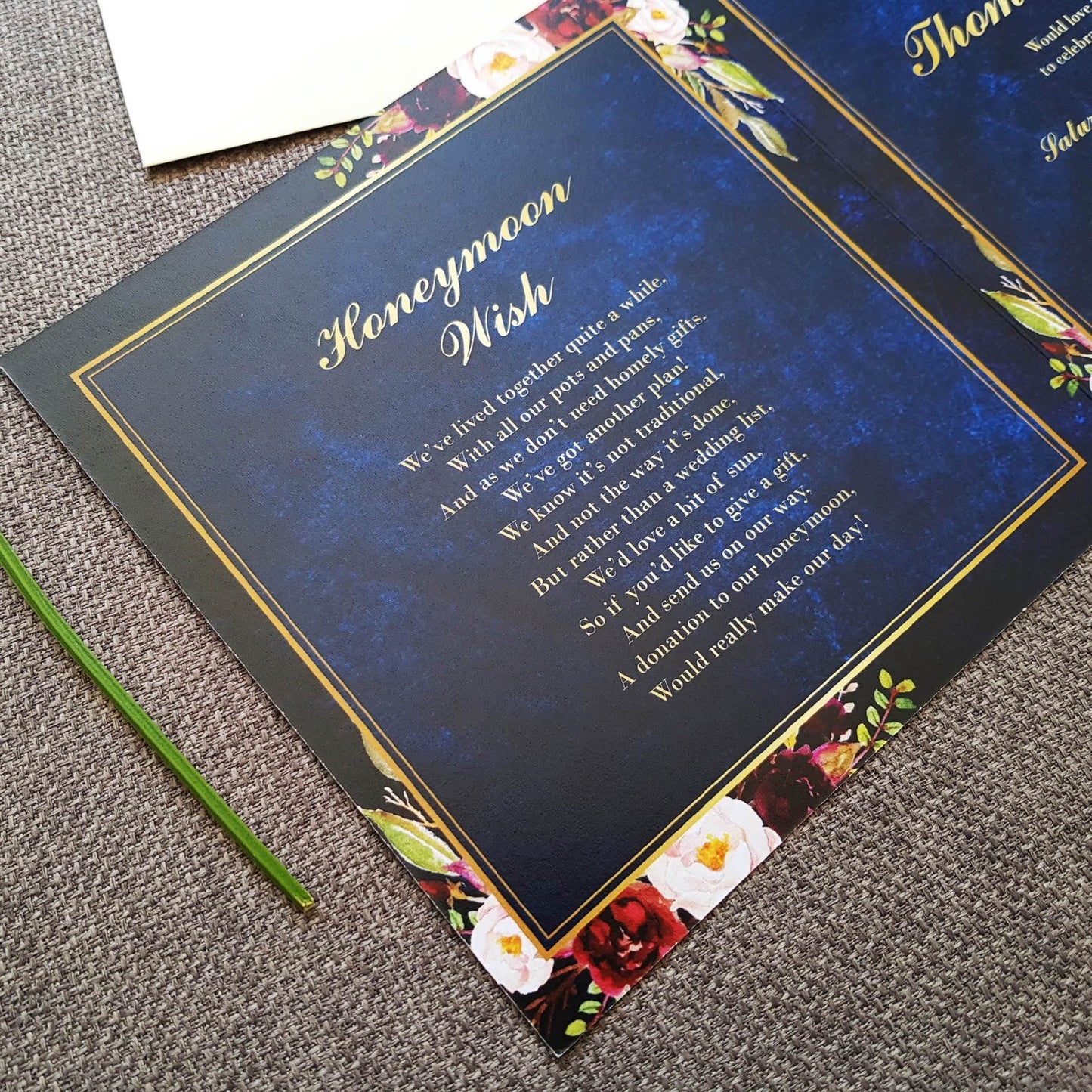 Navy Wild Floral Trifold Wedding and Evening Invitation