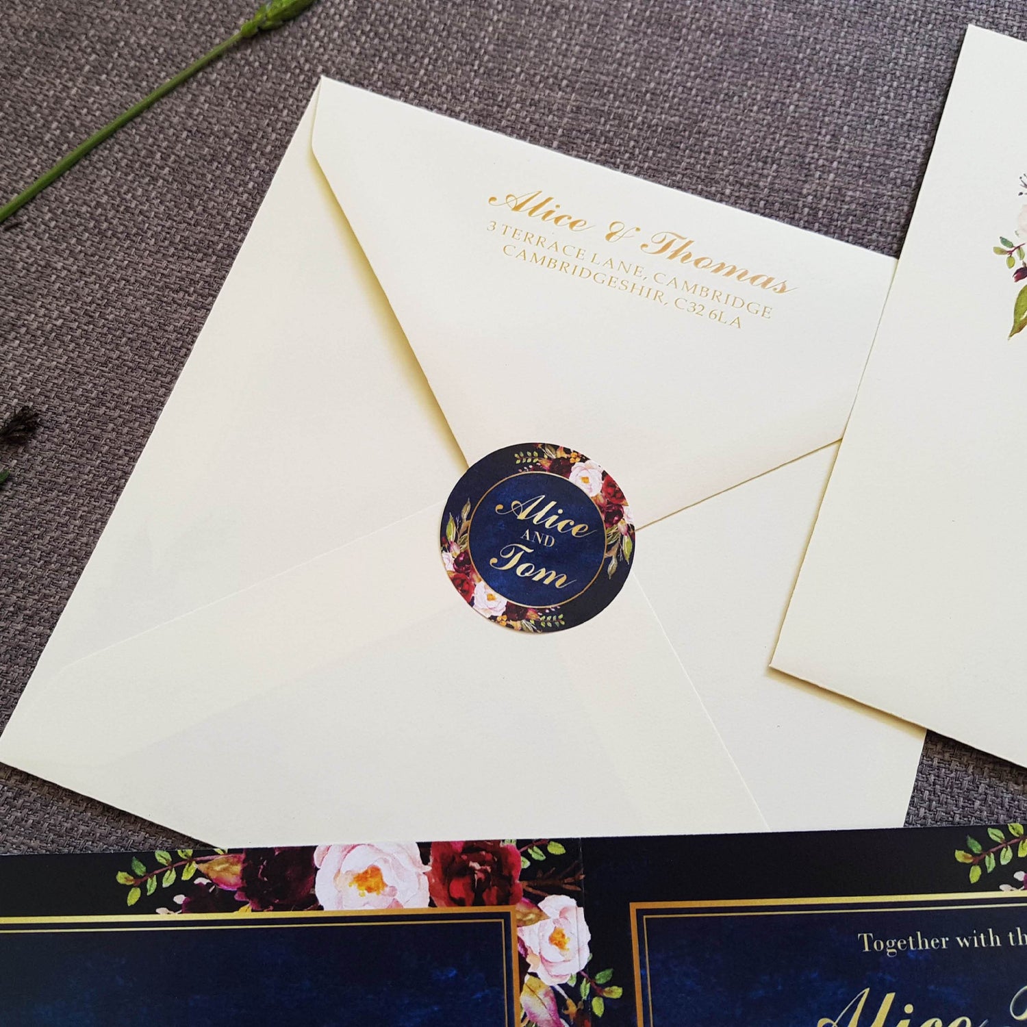 Navy Wild Floral Trifold Wedding and Evening Invitation