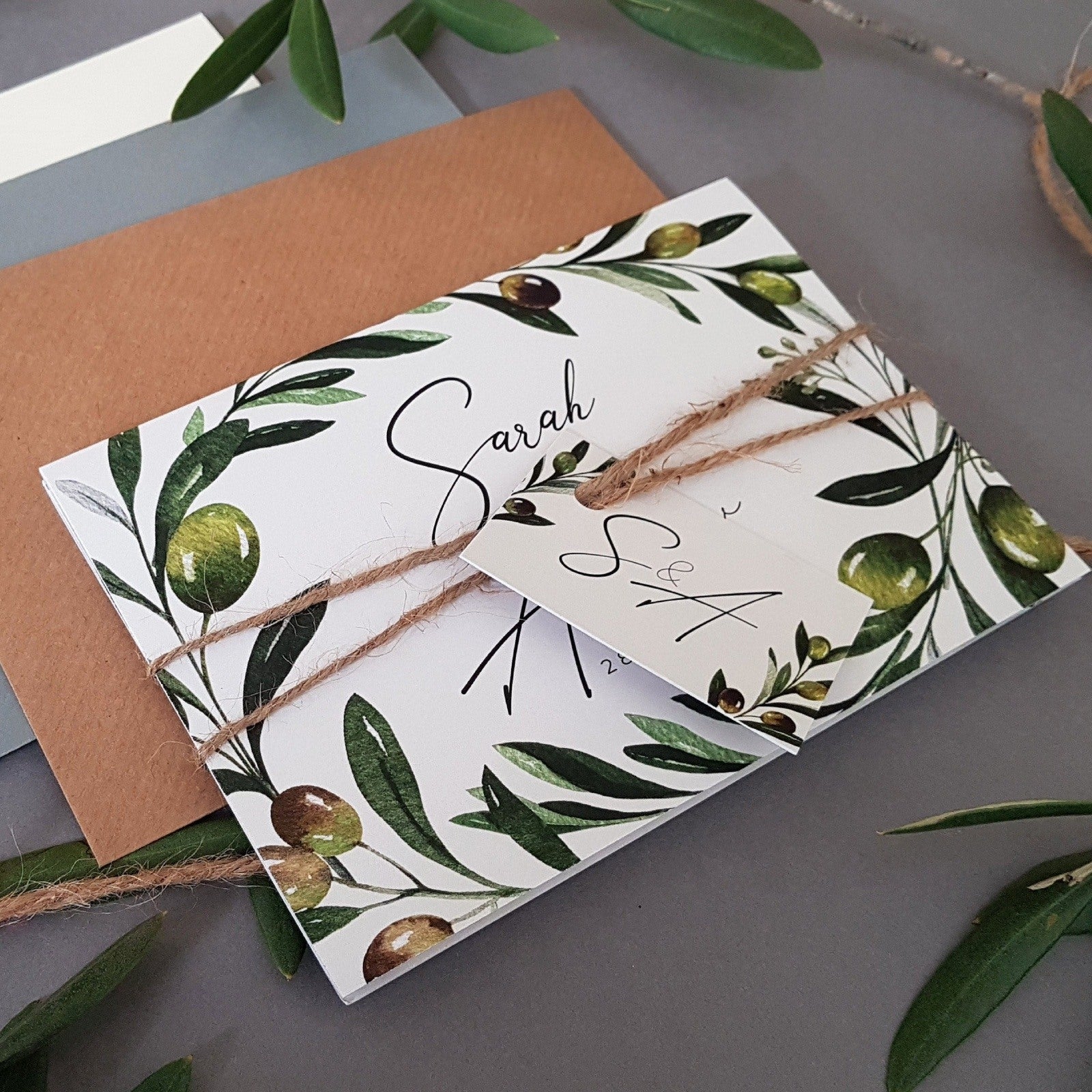 Olive Concertina Wedding and Evening Invitation