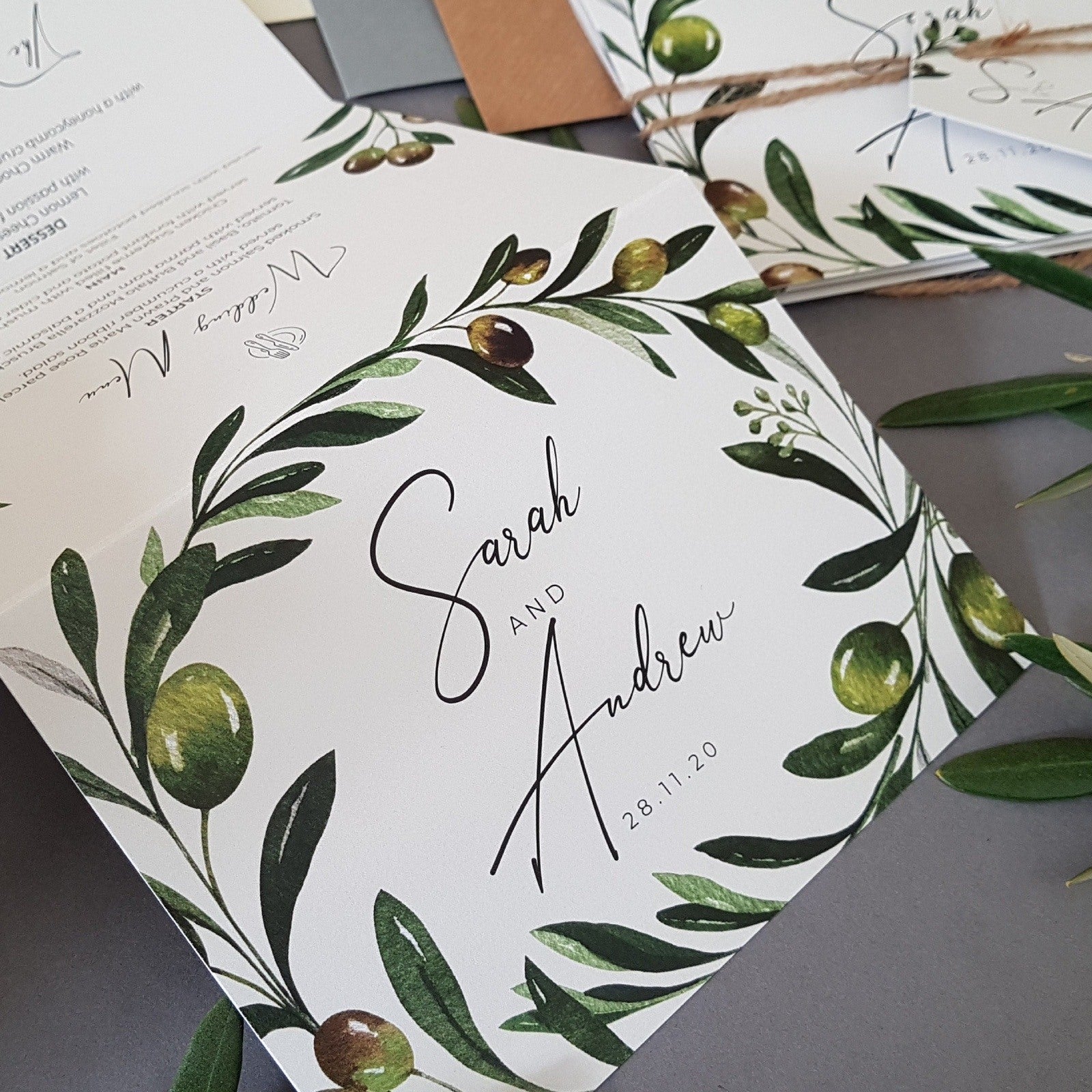 Olive Concertina Wedding and Evening Invitation