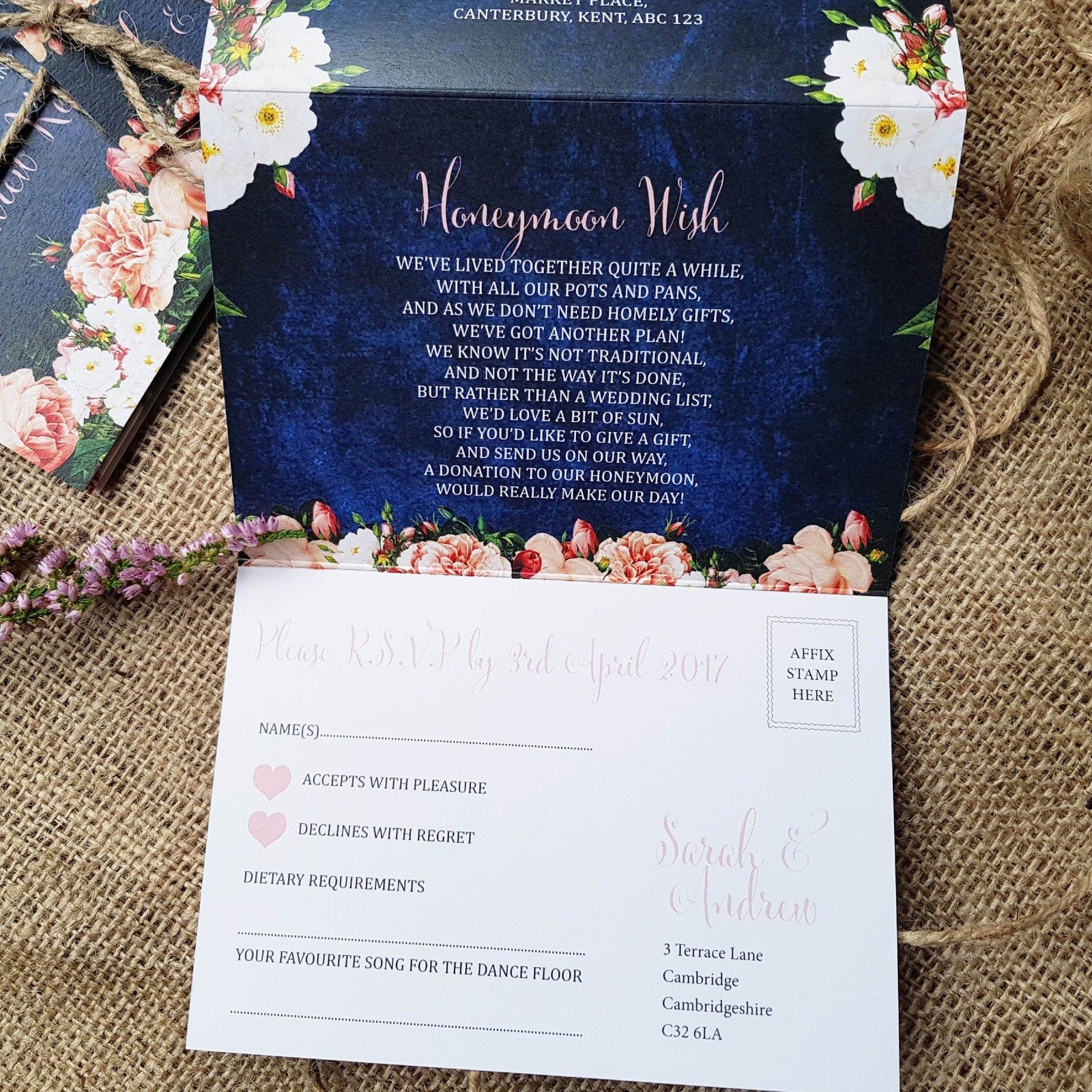 Peach Concertina Wedding and Evening Invitation