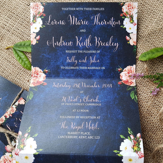 Peach Concertina Wedding and Evening Invitation