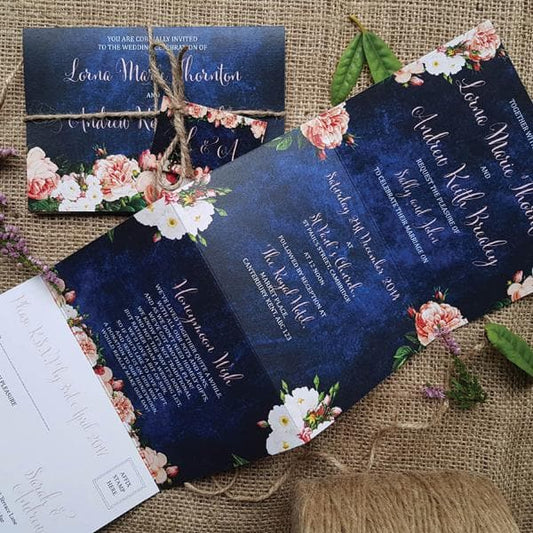 Peach Floral Concertina Wedding Invitations Sample