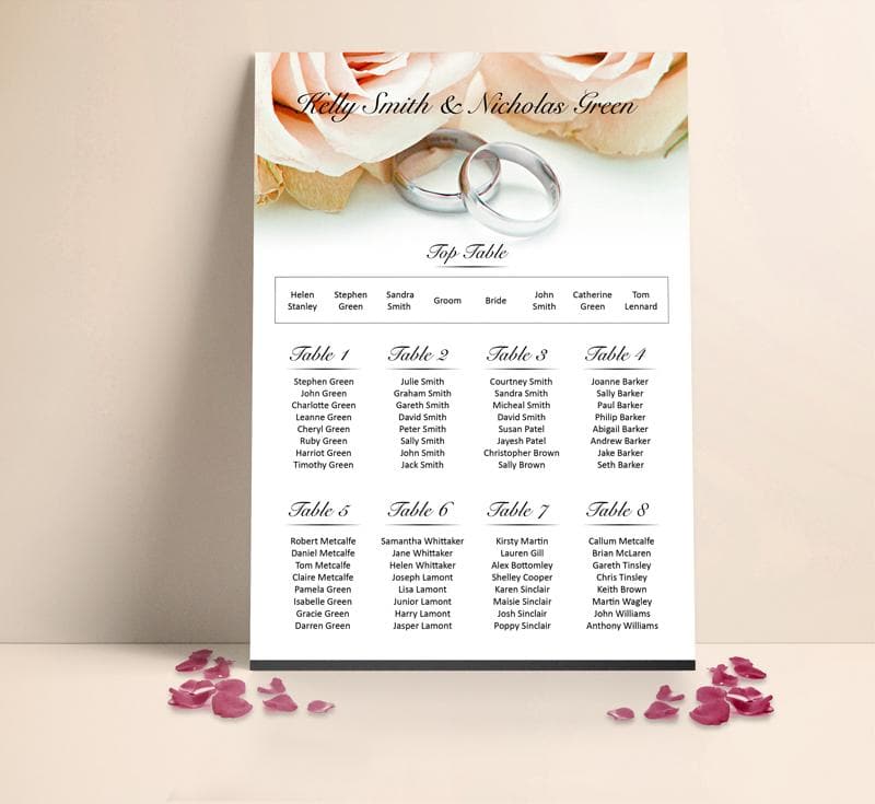 Peach Roses and Silver Rings Table plan