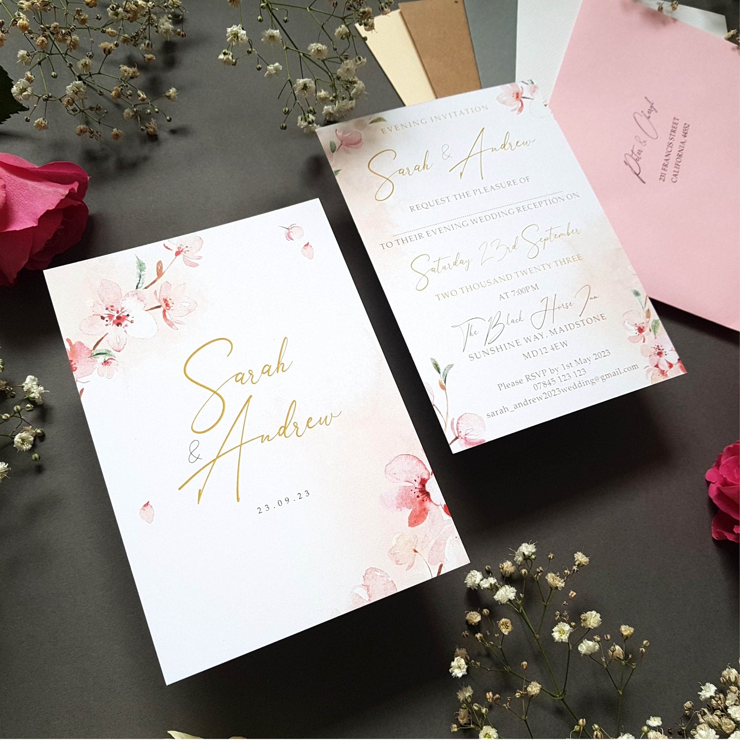Pink Blossom Evening Wedding Invitations