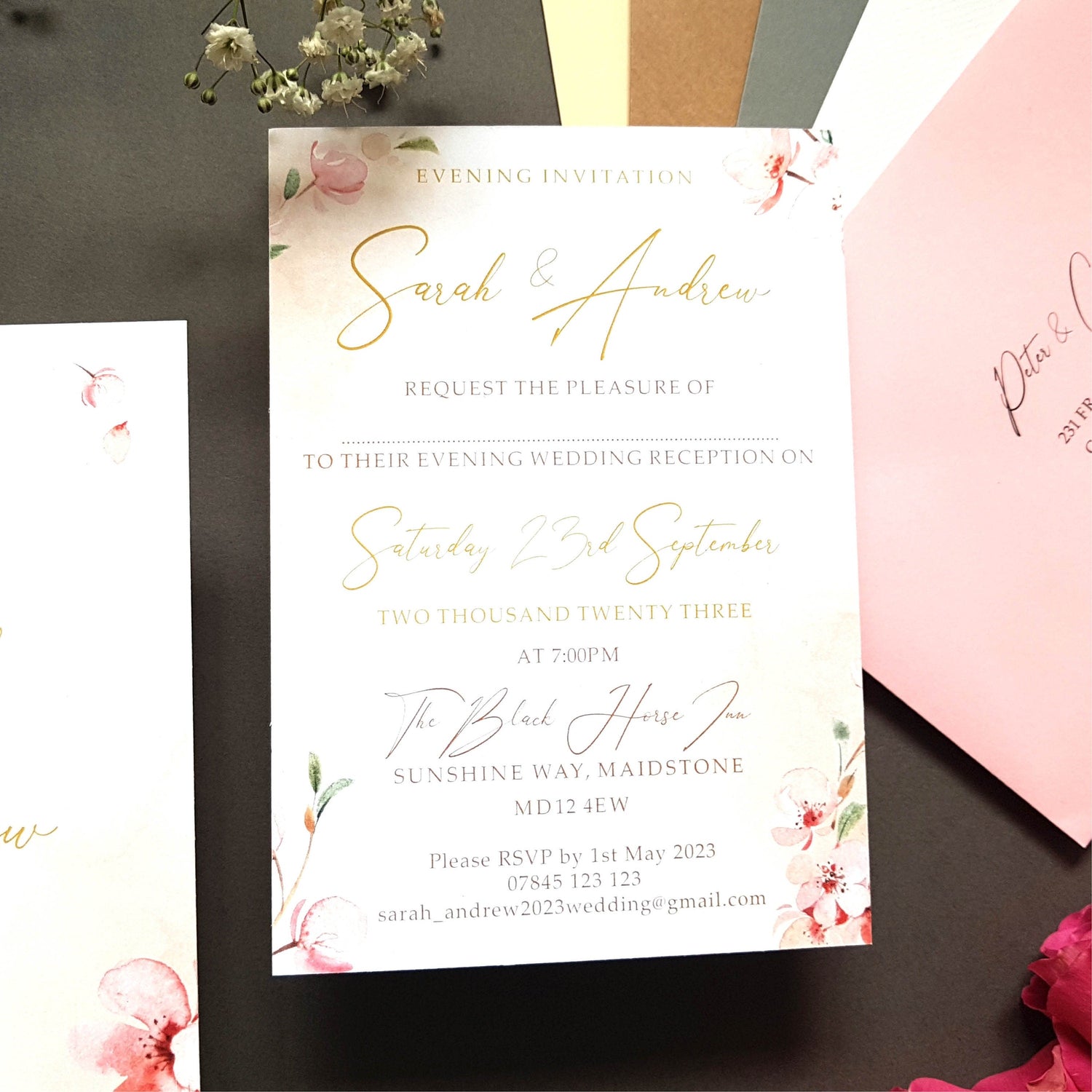 Pink Blossom Evening Wedding Invitations