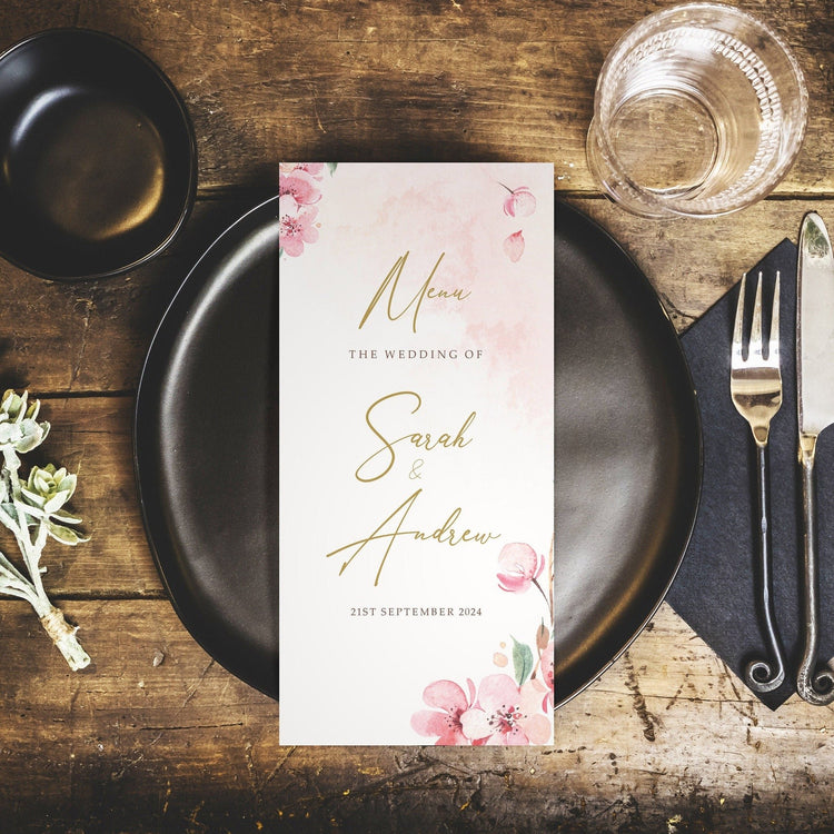 Pink Blossom Personalised Wedding Menus