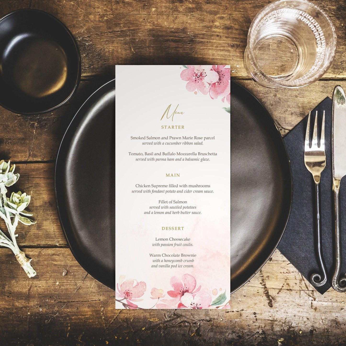 Pink Blossom Personalised Wedding Menus