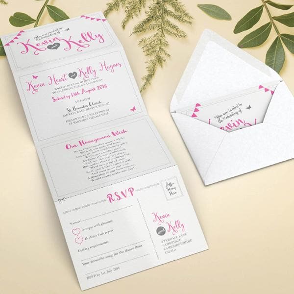 Pink Bunting Concertina Wedding Invitations Sample
