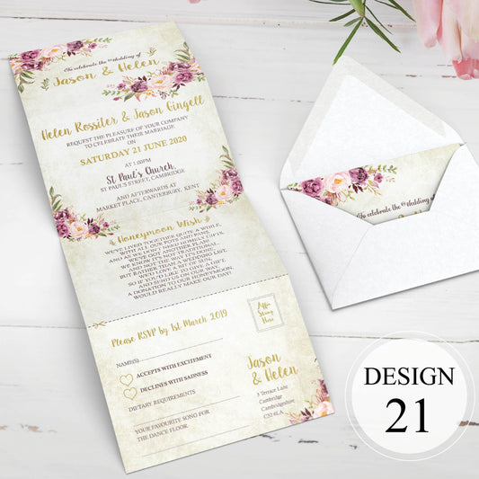 Pink Floral Concertina Wedding Invitations Sample