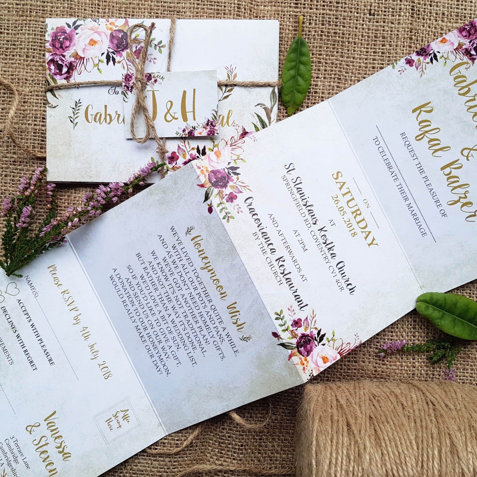 Pink Floral Concertina Wedding and Evening Invitation