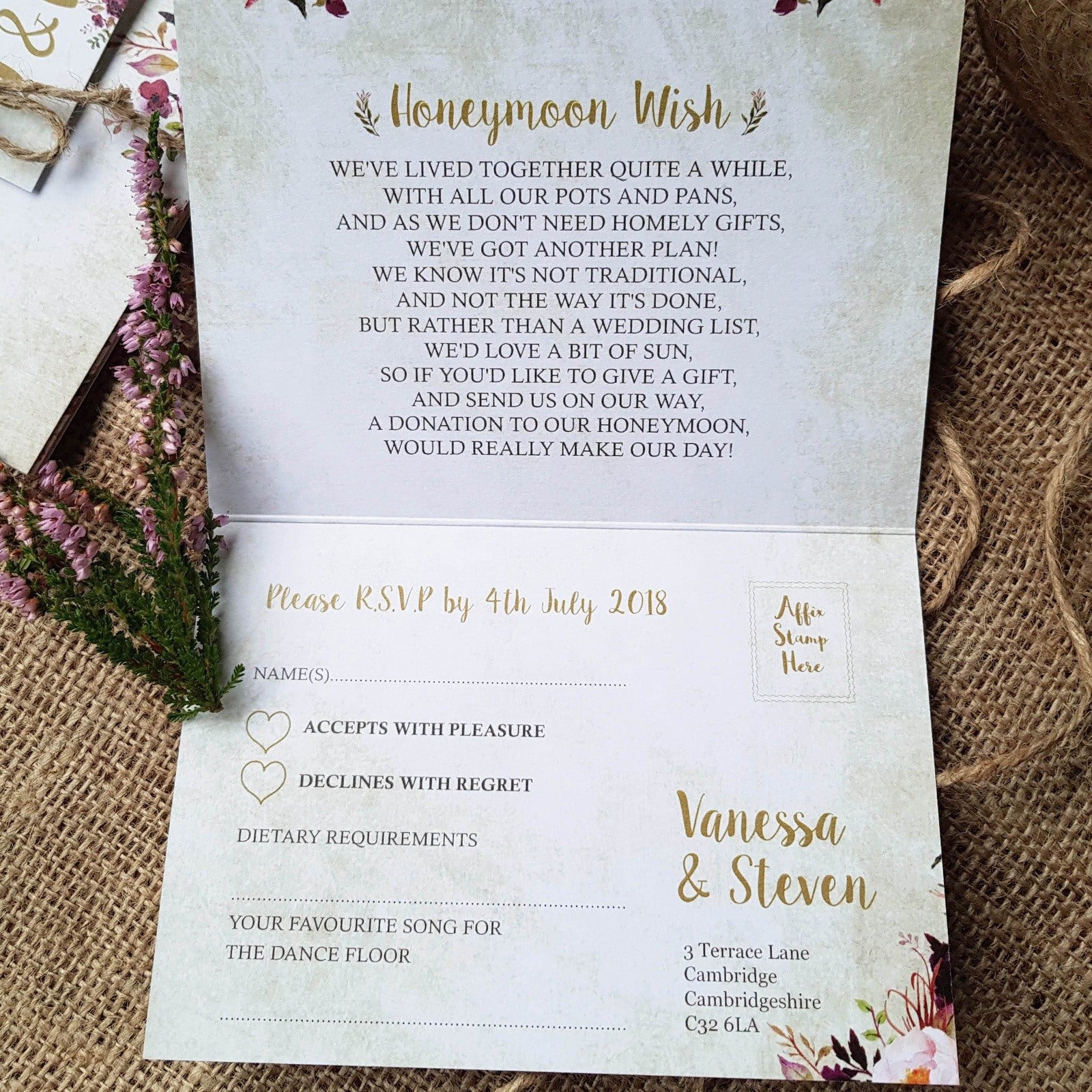 Pink Floral Concertina Wedding and Evening Invitation