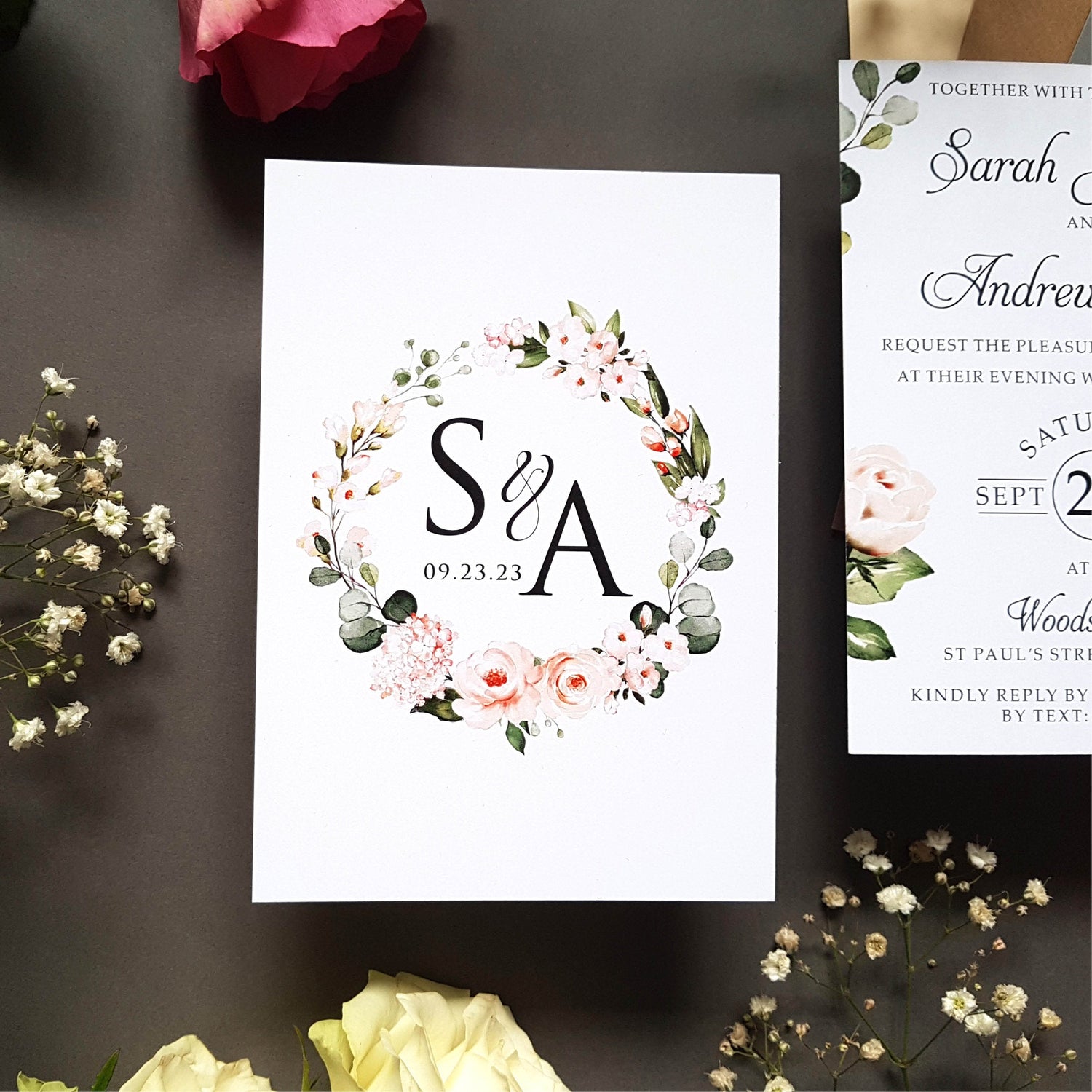 Pink Floral Evening Wedding Invitation