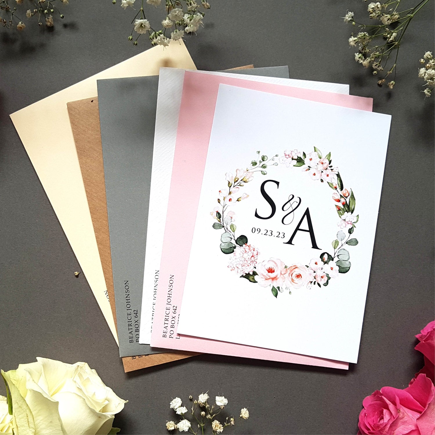 Pink Floral Evening Wedding Invitation