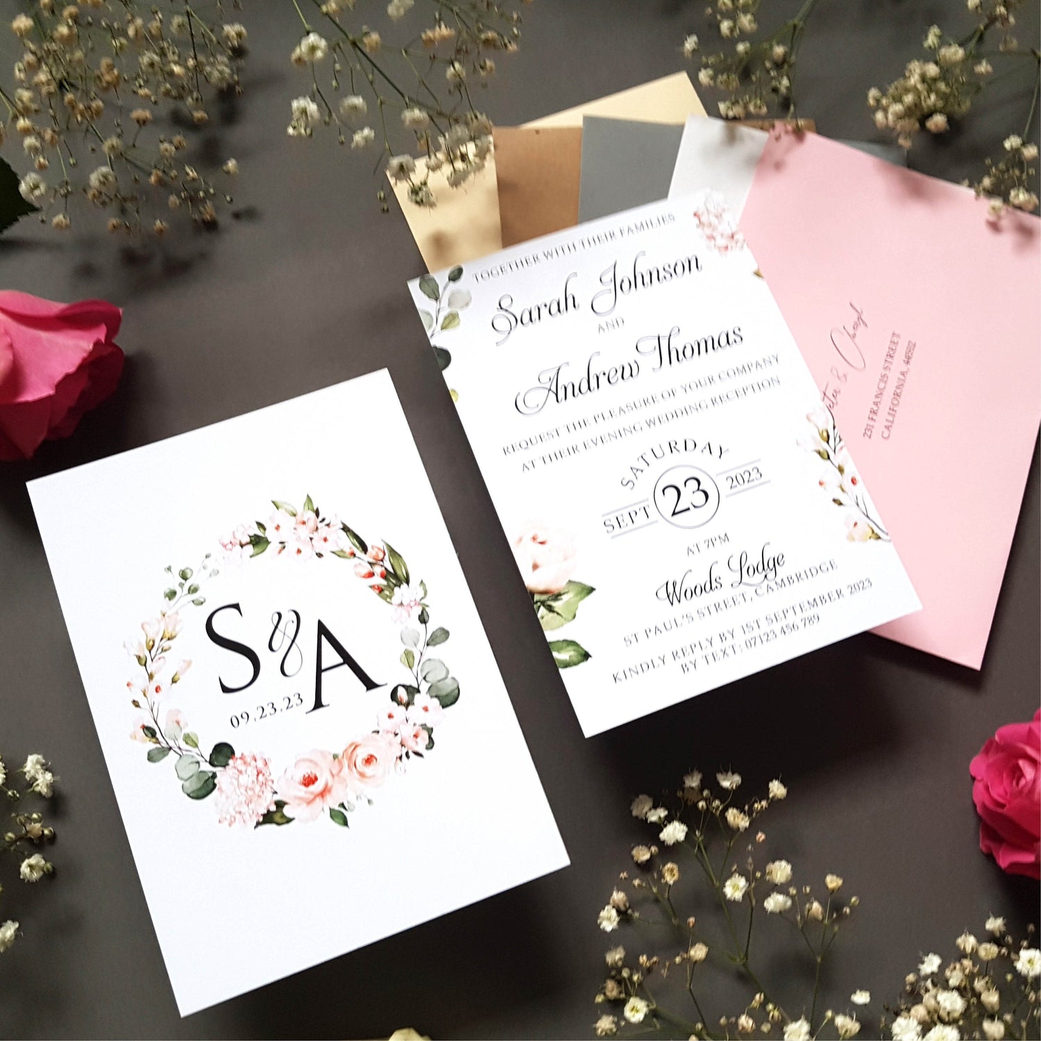 Pink Floral Evening Wedding Invitation