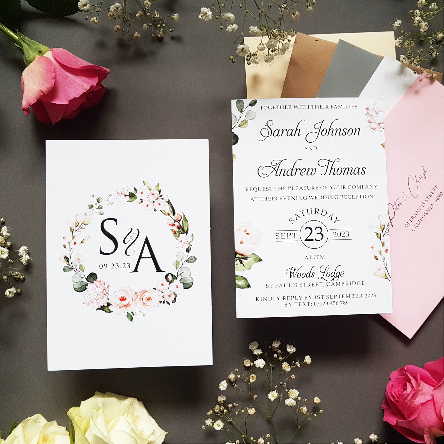 Pink Floral Evening Wedding Invitation