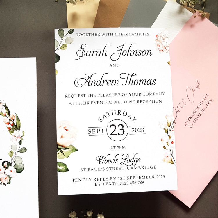 Pink Floral Evening Wedding Invitation