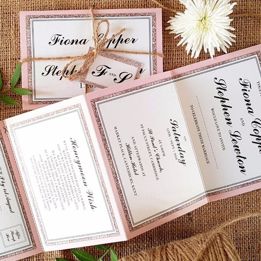 Pink Glitter Concertina Wedding and Evening Invitation