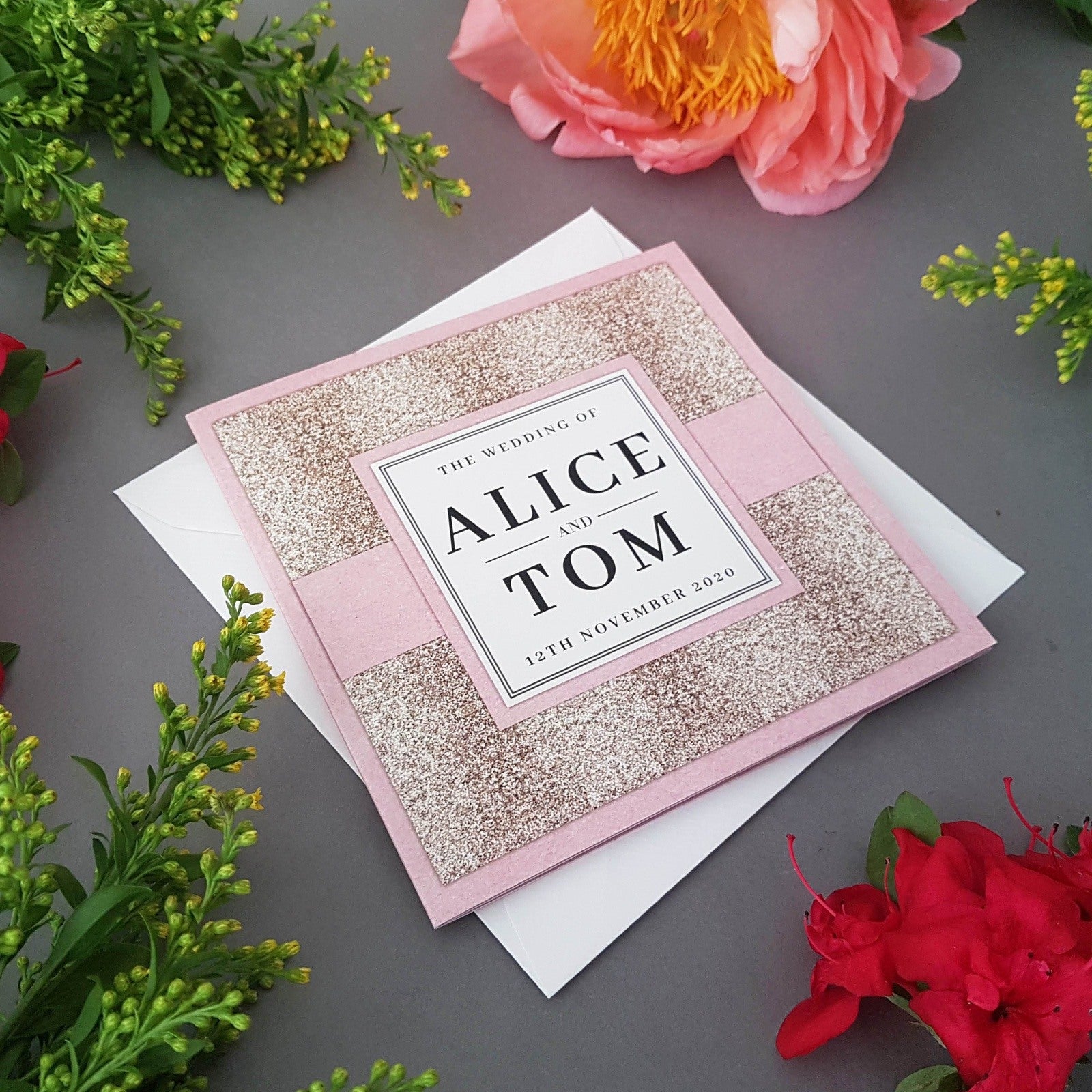 Pink Glitz Trifold Wedding Invitations Sample