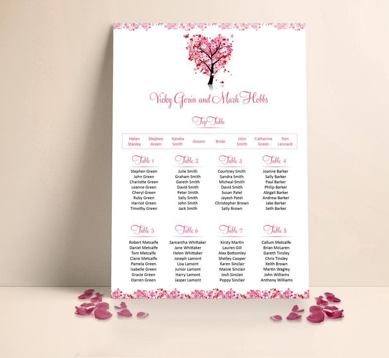 Pink Heart Tree Table plan