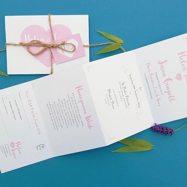 Pink heart Concertina Wedding Invites Sample