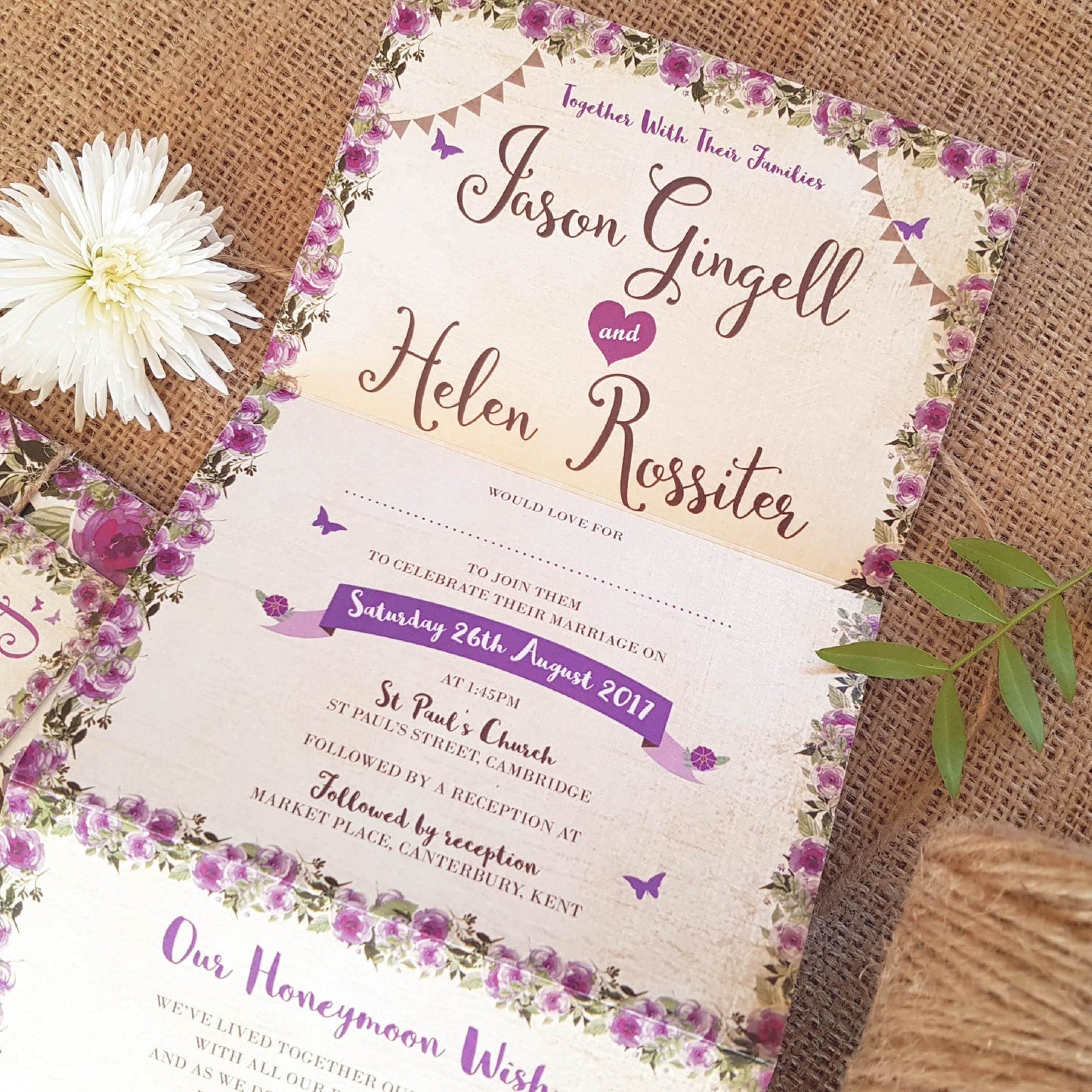 Purple Country Cottage Concertina Wedding Invitations
